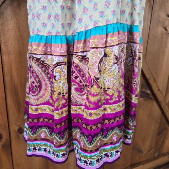 Mixit Midi Dress Womens 16 Multicolor Boho Paisley Floral Empire Waist Indie Y2K - Picture 3 of 13